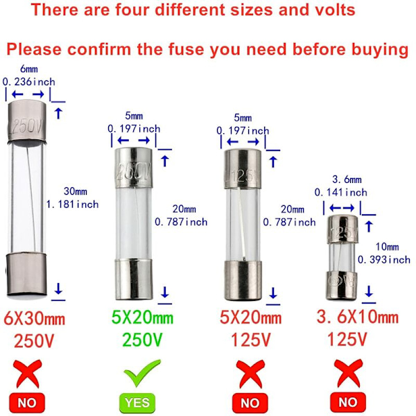 F3AL250V 5 x 20mm 3A 250V Snabbverkande säkring, 3 Ampere, 250 Volt, 0,2 x 0,78\" Glassäkring (100-pack)