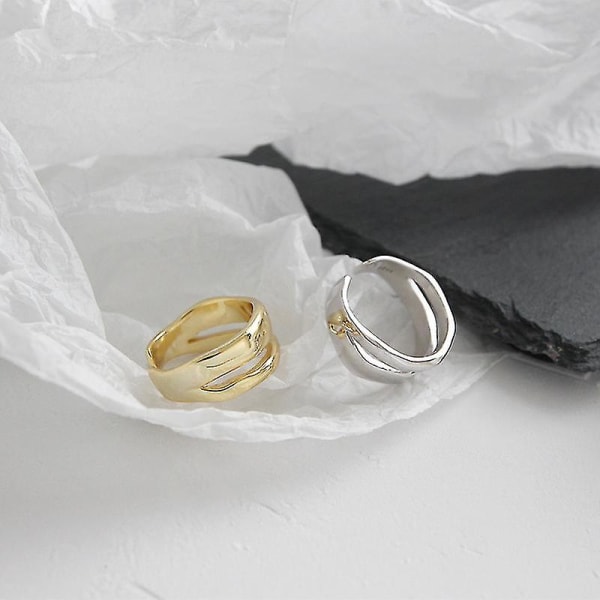 Dubbelrad Geometrisk Justerbar Ring Trendig Elegant Twist Två Cirkel Ringar För Kvinnor Par Enkel-1（Silver）