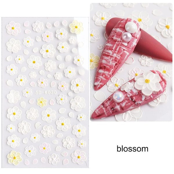 5D Utsökta Blommor Nagelkonst Dekaler Ros Fjärilar Kärlek Nageldekaler Alla hjärtans dag Nageltillbehör Dekorationer Fjäder Bröllop Design Nagelfolie Akryl