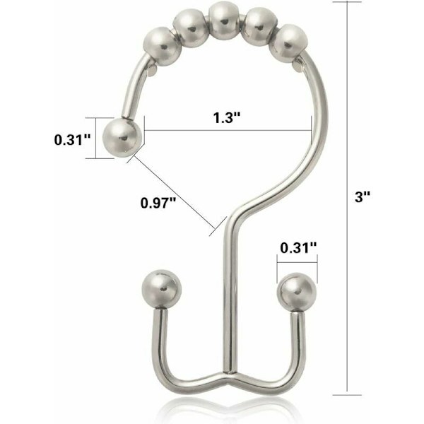 Rostfria duschdraperihakar, metall, duschdraperiring, dubbelrulle, skjutbara krokar för badrum, duschdraperistång, gardiner, 12 stycken, nic