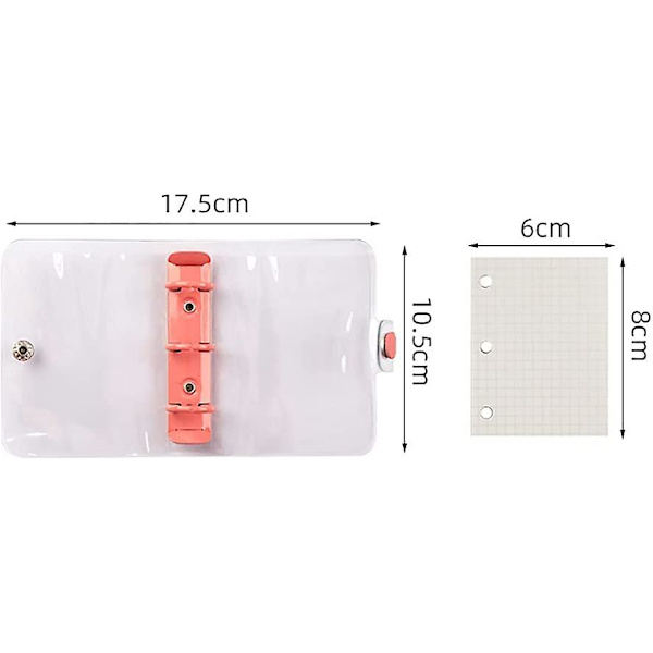Mini Transparent 3-Ring Binder Skyddande Omslag Transparent PVC Binder Notebook Mini Binder Pocket Snap (Rosa)