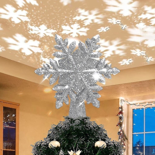 Silver Snowflake Led-projektor Julgransprydnad, Gnistrande Julgransprydnad, Gnistrande Dynamiskt Snöflingemönster, Elpowered Jul