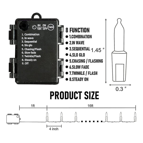 Utomhus ljusslinga 16 fot 50 flerfärgade minilampor ljusslinga belysningsdekor för jul trädgård, gård, fest, helgdag-e