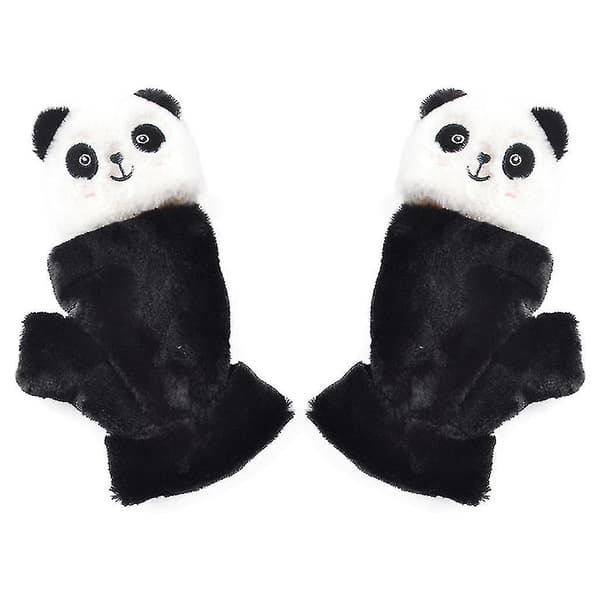 Plush Panda Vantar med Vändbar Halvfinger Djurvantar Elastiska Vantar