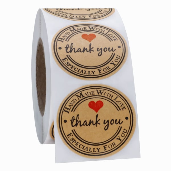 1 tums runda Kraft Tack handgjorda med kärlek klistermärken 500 handgjorda etiketter per rulle