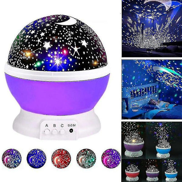 3 farger Led roterende projektor stjernehimmel nattlampe