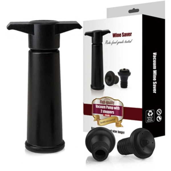 Vakuumflaskeproppar Svart pump med vinsparare Stopper Håller vinet fräscht (Svart pump + 2 lock)