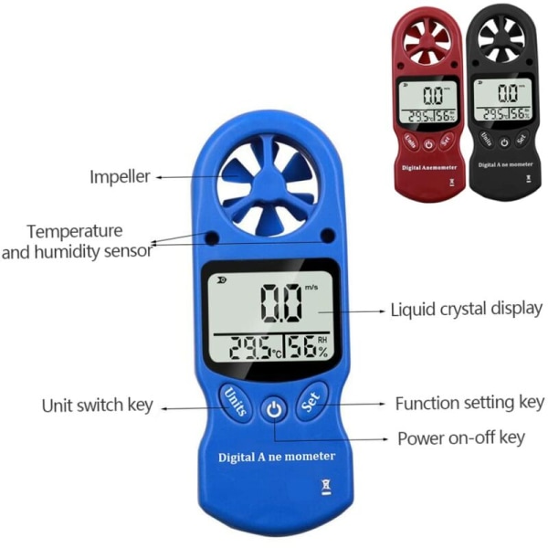 Hygrometer, Växthustermometer, Trädgårdstermometer, Digital vindmätare LCD-skärm Vindhastighetsmätare Temperatur Fuktighetsmätare Svart