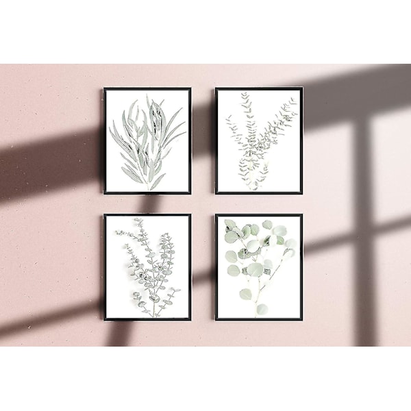Botaniska växter Väggkonsttryck - Set med 4 växtväggdekorationer Blommor Köksblommor Väggkonst Boho Leaf Eucalyptus (oinramad) (8x10)
