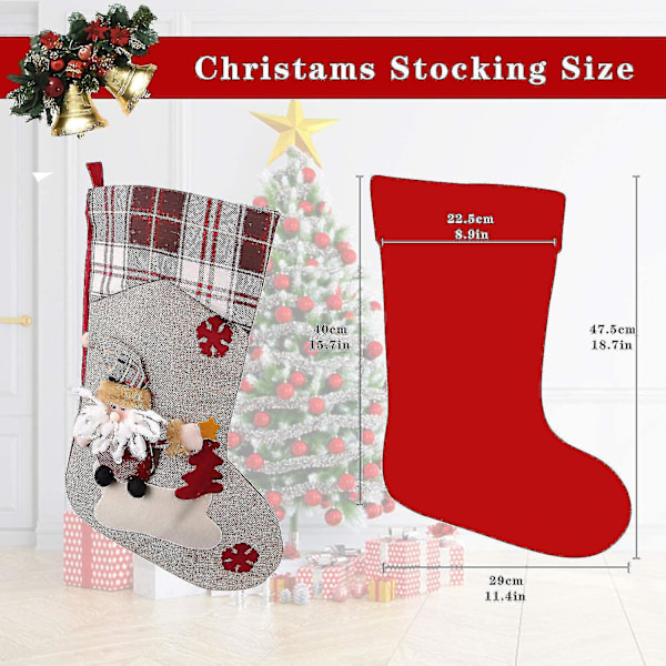 Julstrumpor Set 3-48 Cm Hängande Strumpor För Kamin, Julgran -presentpåse Godispåse Med Biffelkaro, Jultomte, Snögubbe, Ren