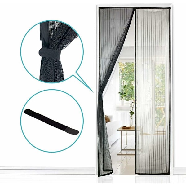 Magnetisk fluenetdør, netgardin, magnetisk lukning fra top til bund med automatisk lukning, holder frisk luft inde (120x220cm, sort)