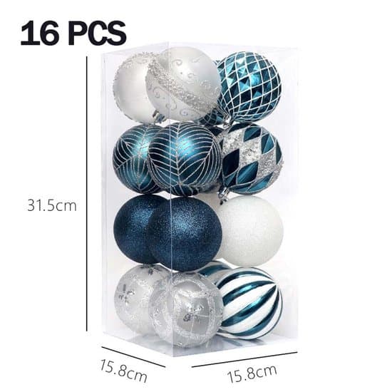 Julkulor 8 cm – Set om 16 – Julkulor i plast – Blå & vit Blauw & wit XXS