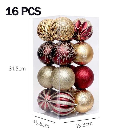Julkulor 8 cm – Set om 16 – Julkulor i plast – Röd & guld Rood & wit XXS