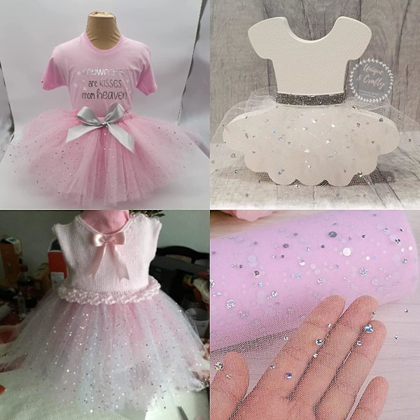 Paljett tyll mesh rulle 6 tum X 10 yards DIY kläder tyg tillbehör (rosa + vit)