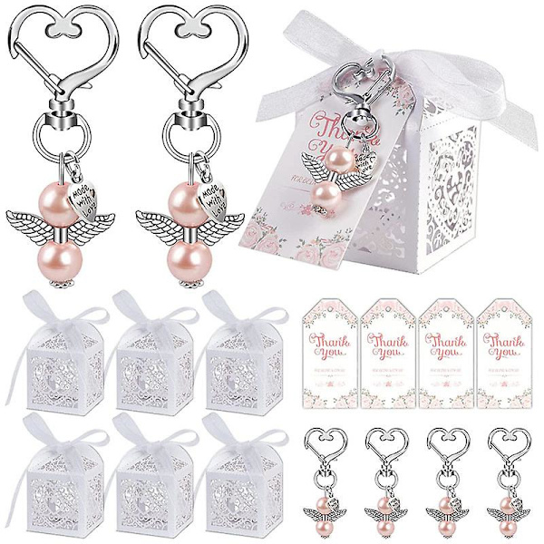 Presentset med nyckelringar i form av skyddsänglar för alla hjärtans dag (rosa) 48 stycken