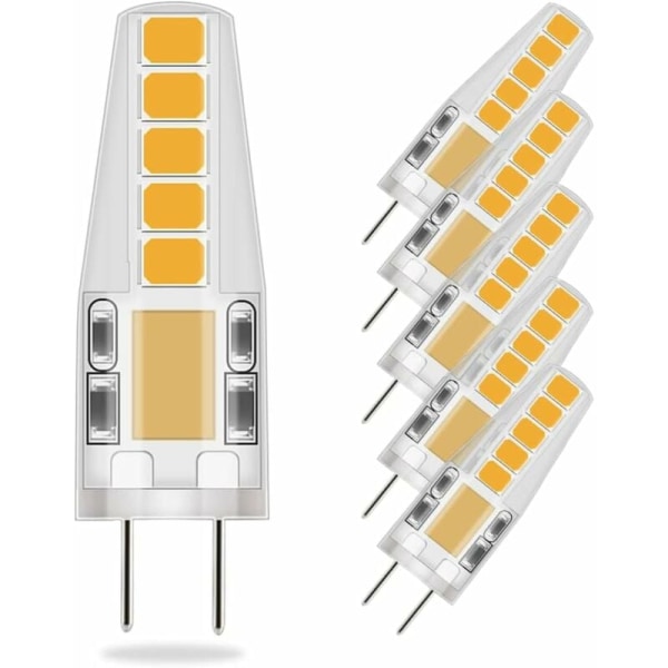 5 st Warm White G4 LED-lampor, 36mm x 9mm Nära traditionell storlek, 3W LED motsvarande 23W halogenlampa, 3000K, AC/DC 12V