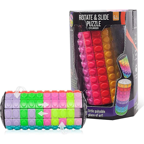 Fidgetleksaker för Vuxna/Tonåringar/Pojkar/Flickor, Rotera & Skjutpussel, Hjärnteaser, Cylinder Magic Cube Present, Födelsedagspresent (12 Färger X 10 Lager) Uppgradering