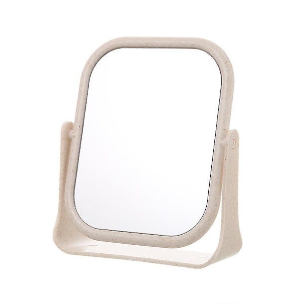 Dubbelsidig Sminkspegel för Skrivbord, Rotationsbar Student Sminkspegel, Bärbar Klädspegel, Prinsesspegel - Kvadratisk Beige