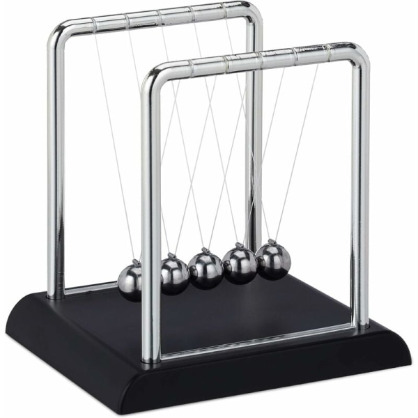 Newtons pendul, klassisk kugle- og fatningspendul, 5 kugler, fysikdekoration til kontor og skrivebord, kuglependul, sølv, 13,5 x 13,5 x 11,5 cm