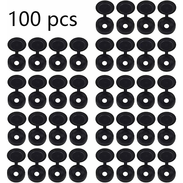 100 st svarta skruvlock, registreringsskylt, nithålslock, plastskruvlock, skruvlock, plastskruvlock, skruvlock för skruvar T