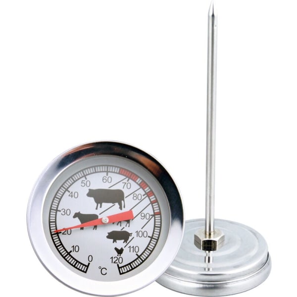 Kødtermometer, med symboler til nem læsning, rustfrit stål, sølv (1 stk)