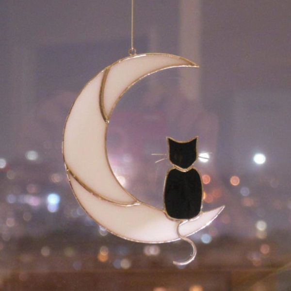 1 st. Färgat glas katt hängande solbadande kattälskare present husdjur förlorad present