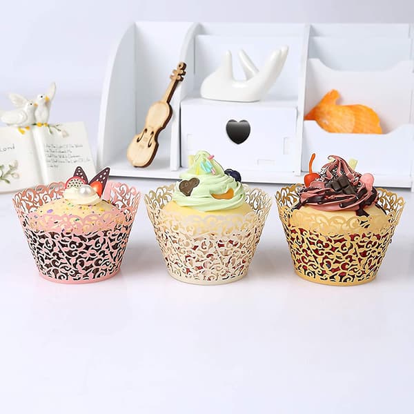 150-pack Cupcake-omslag, spetslaser-skurna foder, pappersbakformar för bröllopsfest födelsedag