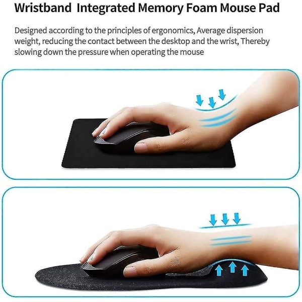 Musmatta, ergonomiska musmattor för PC, handledsstöd mus tangentbord handledsstöd set, anti-seneslidproblem spelmusmatta, svart