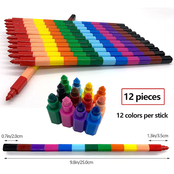 Stapelbara färgade pennor Crayon Building 12 kreativa regnbågsfärgade pennor