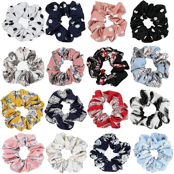 Chiffonhårband, 16 st blandade färger Chiffon blomma hårband elastisk hästsvanshållare
