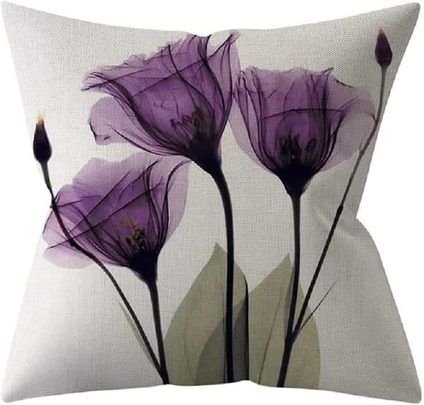 Set med 4 vårblommiga linnemönstrade soffkuddar för kontorsinredning 45 x 45 cm