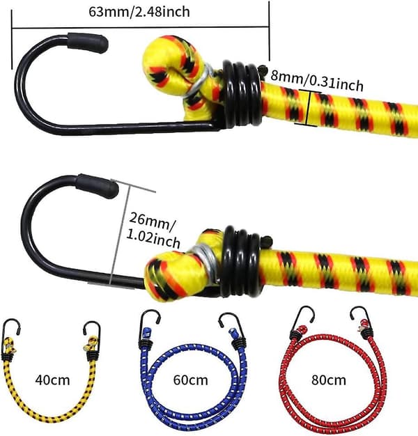 12-pack multifunktionella bungee-snören med krokar, olika längder, skyddande snören