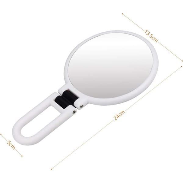 1 spejl, 1x/5x forstørrelse, optisk glas, 360° rotation, foldbart, rejsevenligt.