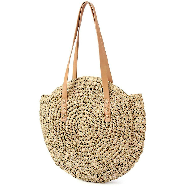Halm Väska Kvinnor Crossbody Väska Retro Rund Strandväska Shopper Korg Kamel