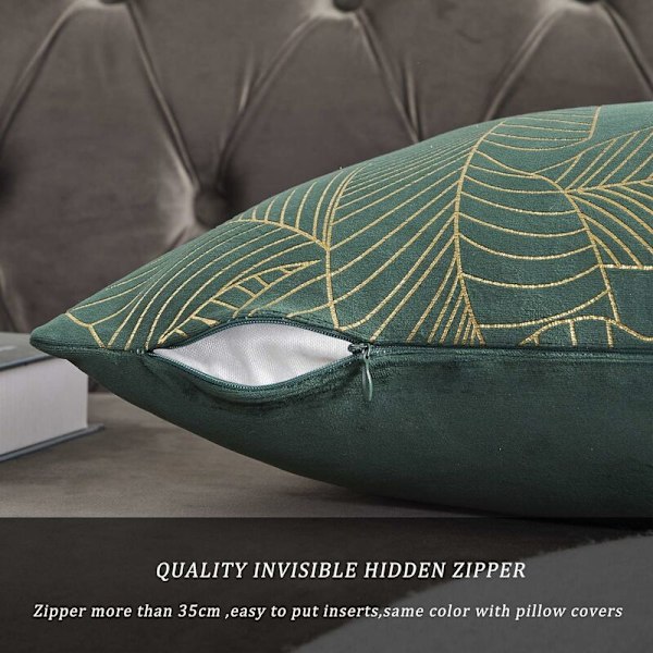 Kuddfodral 30 x 50 cm Sammet Guld Blad Kuddfodral Grönt Kuddfodral Dekorativ Kudde för Soffa Sovrum Vardagsrum Set om 2