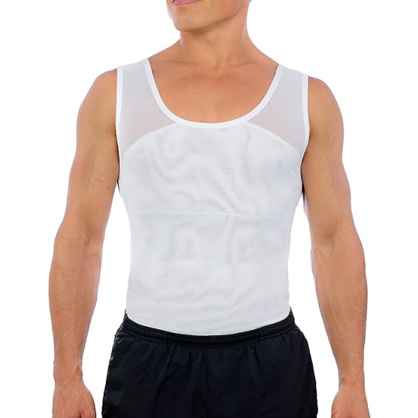 Undertrøje Herre kompressionsundertøj Shapewear Tanktop T-shirt Body Shaper Tummy Control Muscle Shirt Slankende undertrøje (hvid) - M