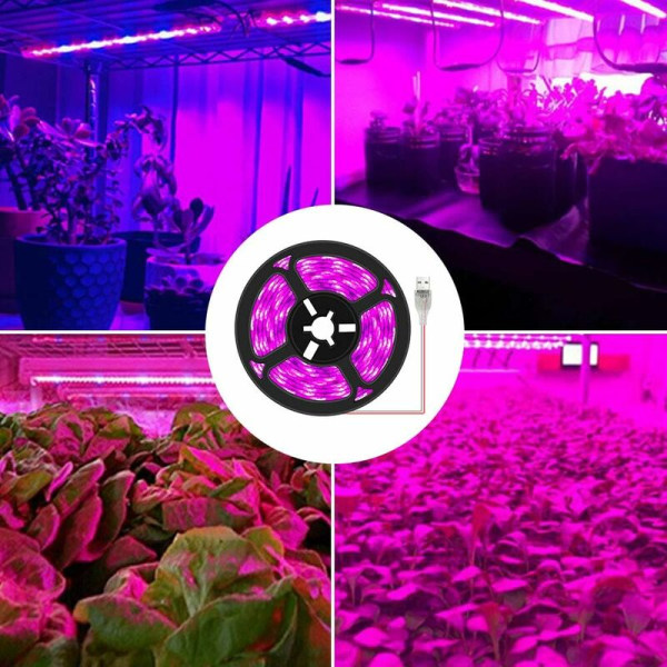 LED-kasvien kasvuvalonauhat Vedenpitävät täyden spektrin sisäkasvit mehikasvihydroponiikka kasvihuoneen puutarhanhoito USB valopalkit (3M)
