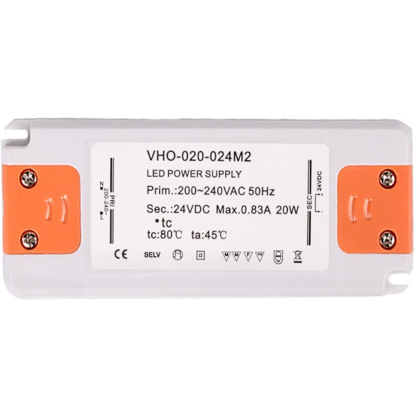 LED strømforsyningstransformator - 20W, 12V DC, 1,67A - Konstant spænding til LED-strimler og G4, MR11, MR16 LED-pærer