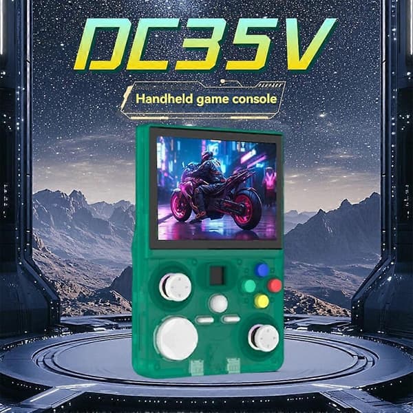Open source DC35V bärbar spelkonsol, 3,5-tums IPS-skärm, 64GB, fickformat videospelare.