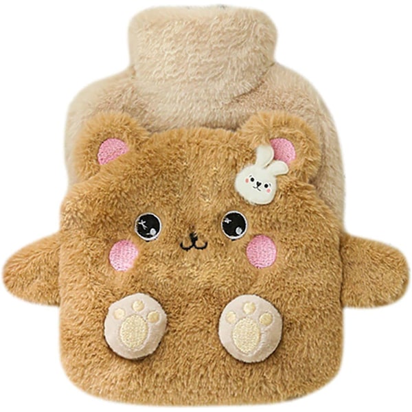 Kawaii Varmare med Djuröverdrag, Söta Varmare för Smärtlindring Bärbar Gummi, 400ml Vattenfyllning Handvärmare, Björnen
