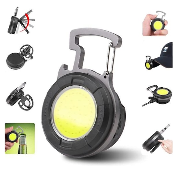 Mini LED lommelygte COB bærbar arbejdslampe lille nøglering vandtæt lommelygter genopladelig LED arbejdslampe flaskeåbner til camping nødsituation lys