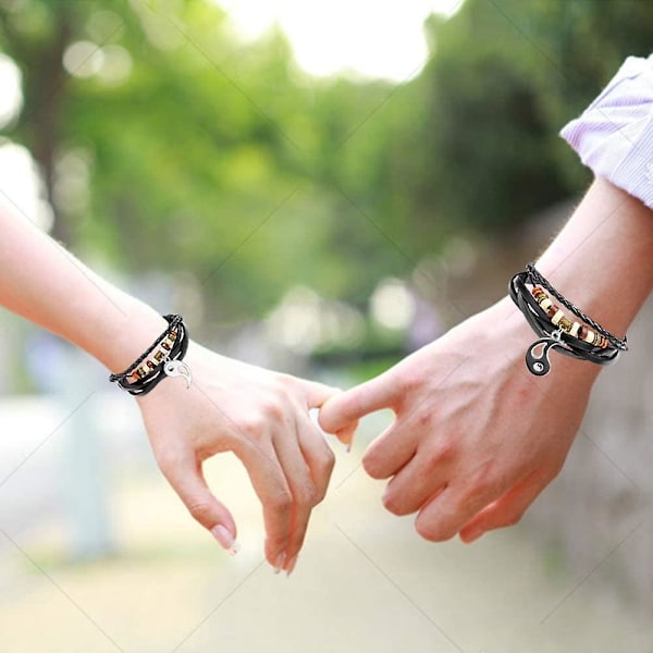 2-delad flätad läderarmband för män