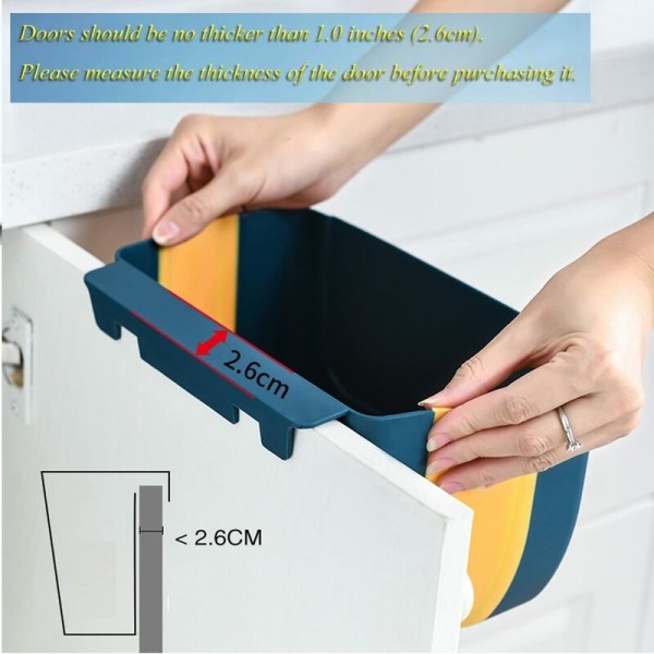 Sammenklappelig mini-hængende skraldespand, sammenklappelig skraldespand under håndvask, vægmonteret, sammenklappelig (3L) (blå, gul)