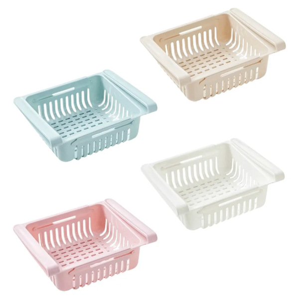 Set med 4 Kylskåp Organizer Kökslåda Utdragbar matkorglåda Frukt Färsk förvaringslåda