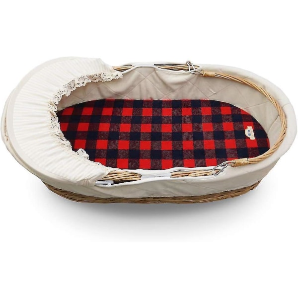 Mjukt och elastiskt lakan, vagga lakan för bassinet pad/madrass 2pk (bassinet, röd buffel pläd)