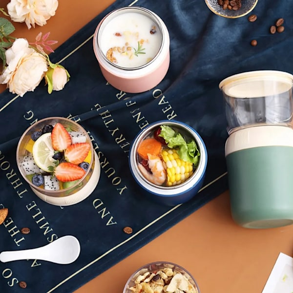 Praktisk 700 ml frukostmugg, To Go Mug Lunchpot läckagesäker yoghurtmugg att ta med med kylväska och sked för skola, kontor, utomhus (rosa)