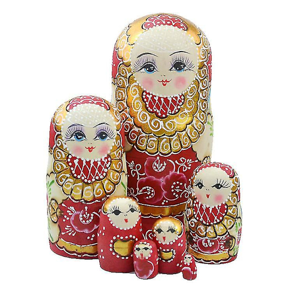 7 st/set Nya Trä Ryska Nesting Dolls Fläta Flicka Leksak Traditionell Matryoshka-4