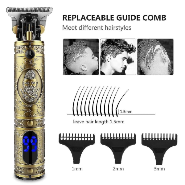 Professionell hårklippare för män Zero Gapped sladdlös hårtrimmer Professionell hårklippnings- och skötselsats för män Uppladdningsbar LED-skärm