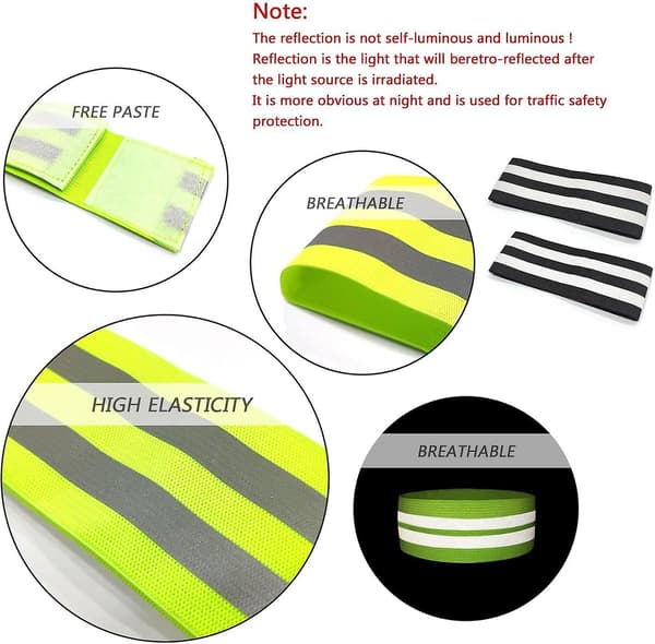 4 reflextejp, reflexarmband, självhäftande säkerhetsbälte (grön, svart)
