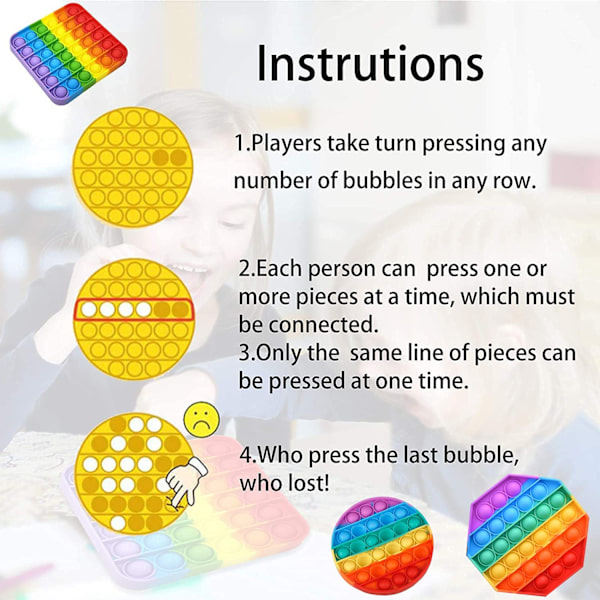 Poppy Anti-Stress Fidget Toy Push Pop Bubble Toy (Mix av 3)